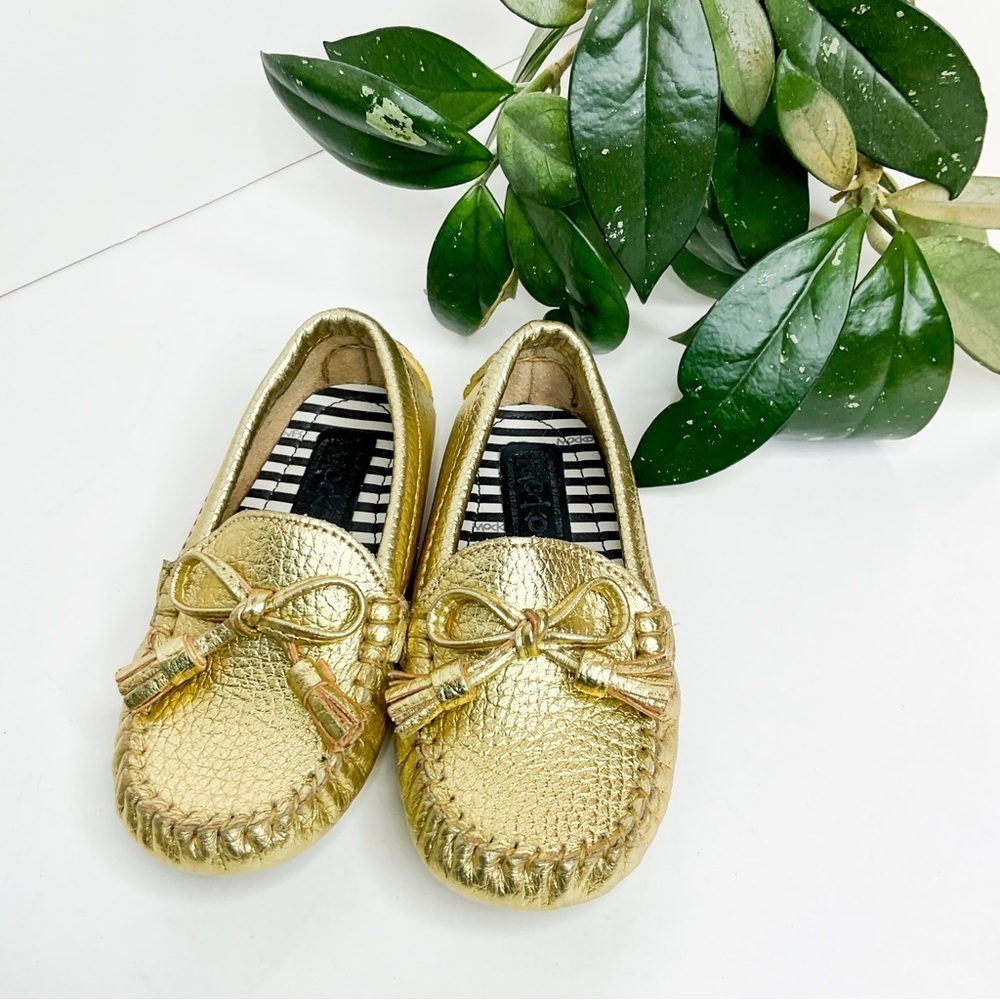 Gold Metallic Kids Moccasins with Tassels